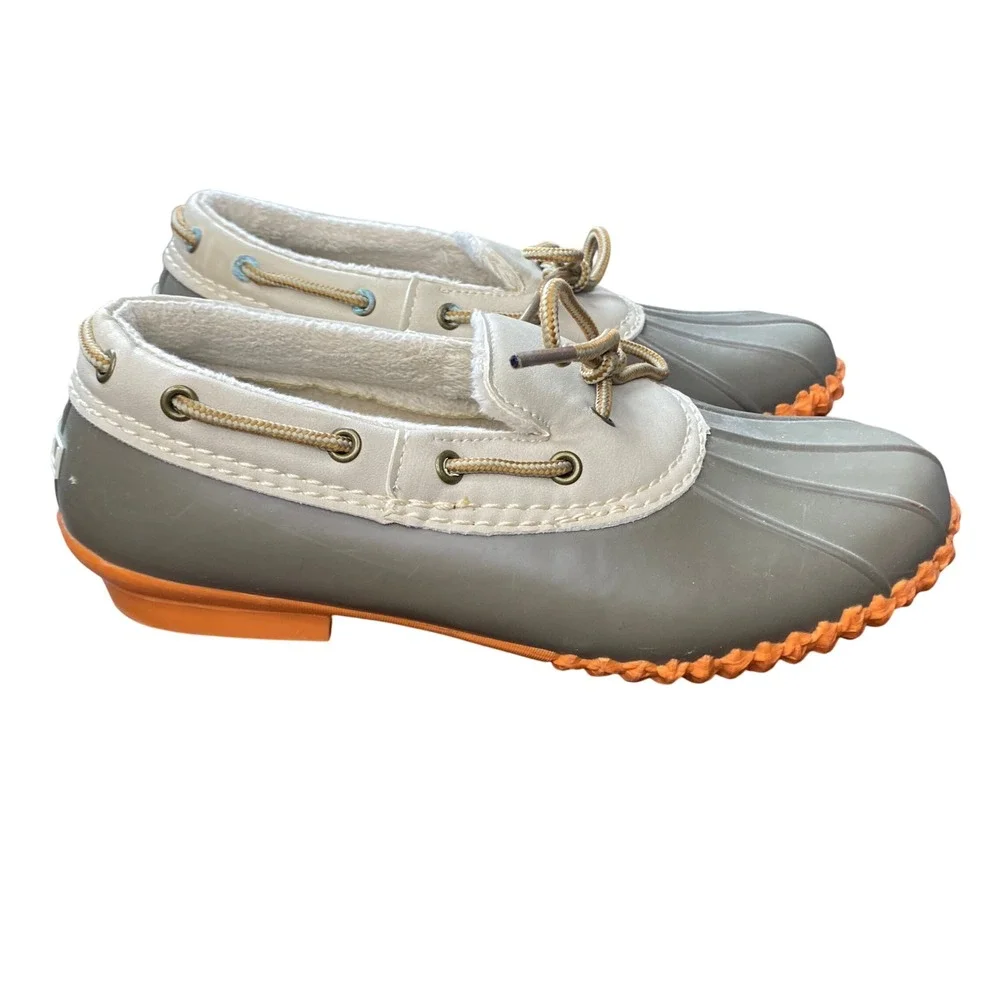 JBU Jambu Gwen Weather‎ Ready Women Duck Shoes Grey Orange Faux Fur Lined 8